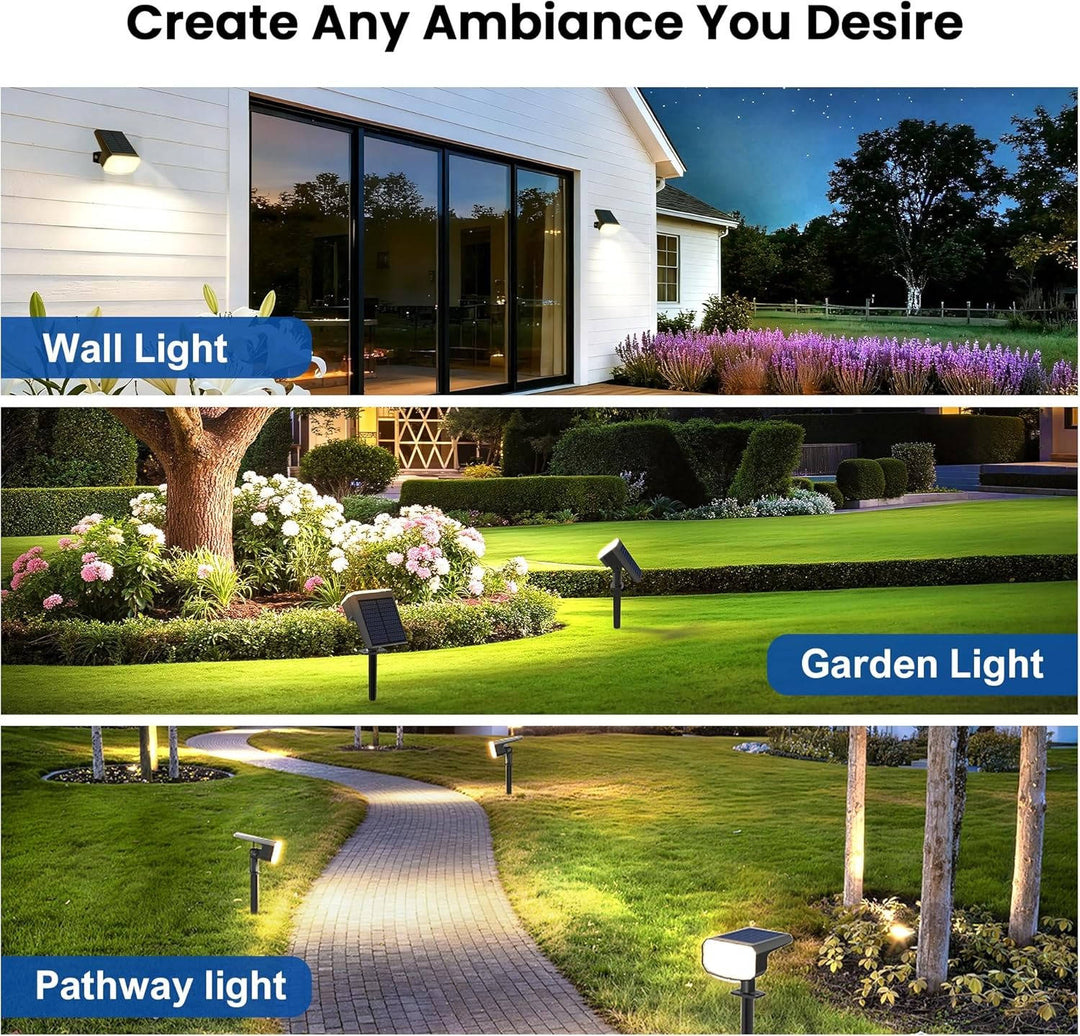 Solar Spot Lights Outdoor, 4 Pack IP65 Water-resistant Garden Spotlights with 2 Lighting Modes and Auto On and Off for Yard and Landscape