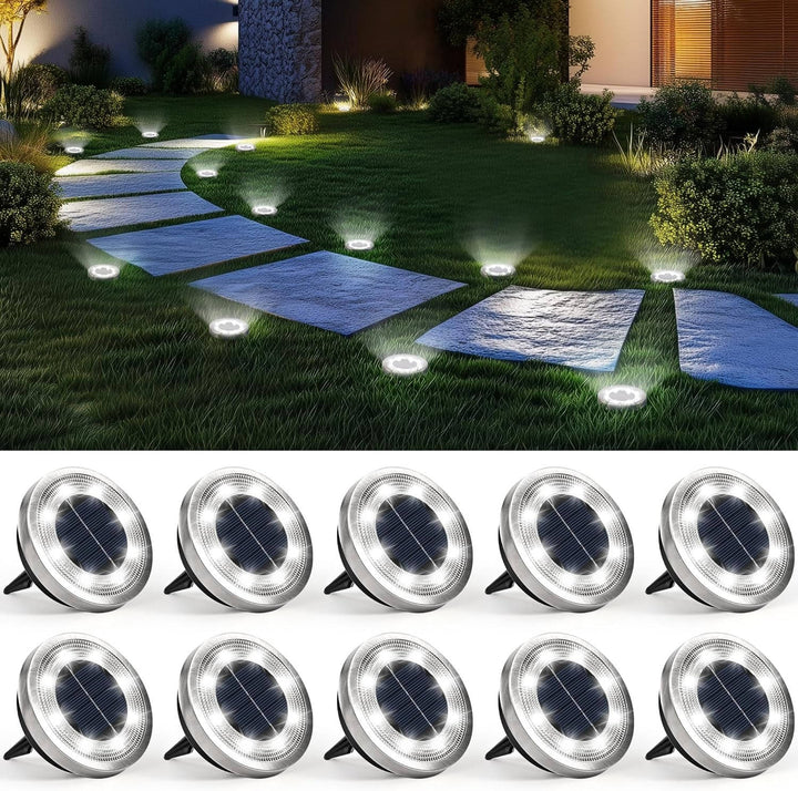 10 Pack Solar Ground Lights Outdoor Waterproof, Solar Powered Pathway Lights, Landscape Lighting for Garden Walkway Driveway Backyard
