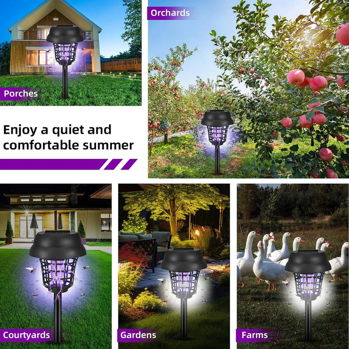 4 Pack Solar Bug Zapper and Mosquito Trap Lamp for Patios, Backyards and Outdoor Comfort, Gnats, Flies, Insects