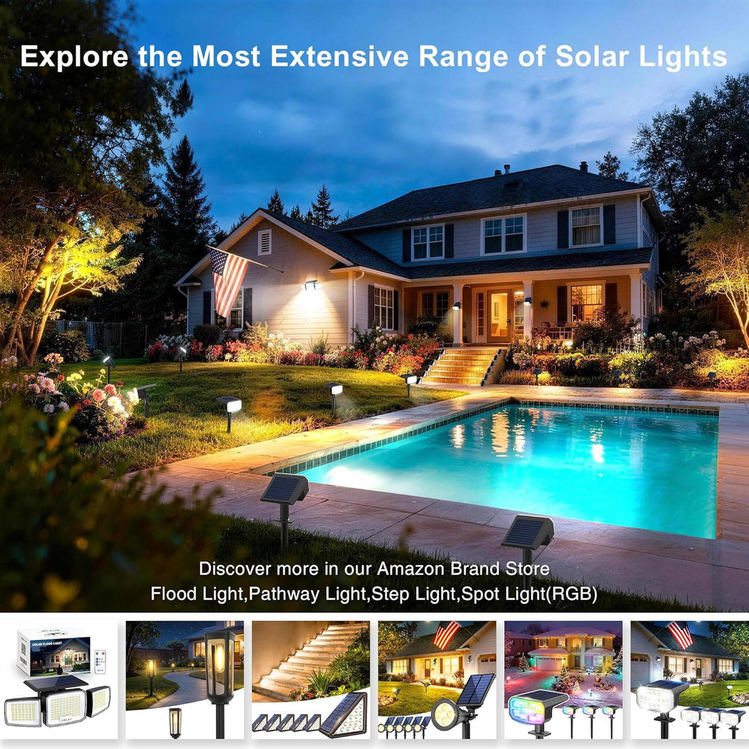 Solar Spot Lights Outdoor, 4 Pack IP65 Water-resistant Garden Spotlights with 2 Lighting Modes and Auto On and Off for Yard and Landscape