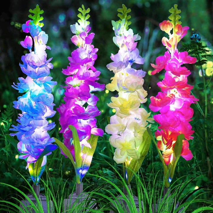 4 Pack Upgraded Delphinium Solar Garden Lights, Waterproof 36 LED Outdoor Decorative Flower Lights for Landscapes, Yards, and Patios