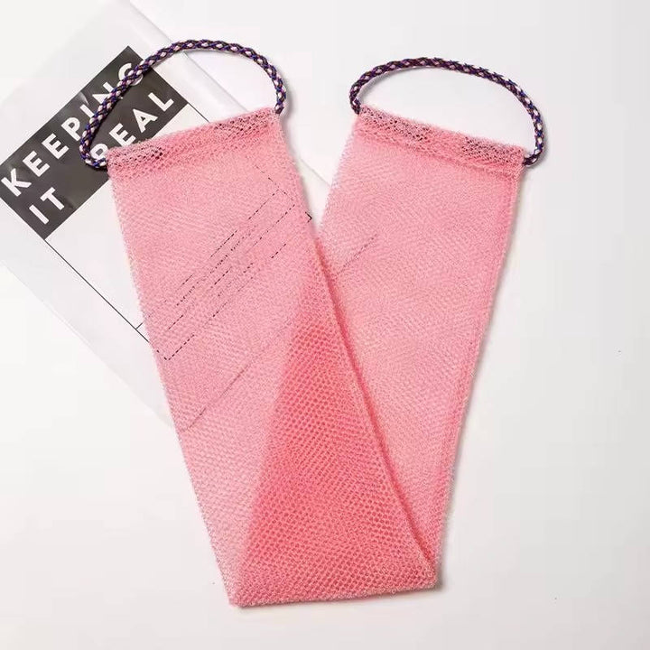 Exfoliating Shower Net Sponge with Drawstring, Body Scrubber for Bath and Back Cleaning