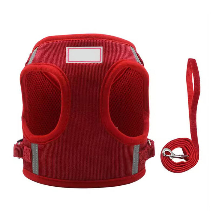 Reflective Corduroy Dog Harness and Leash Set, Breathable Chest Strap Walking Set for Small and Medium Pets