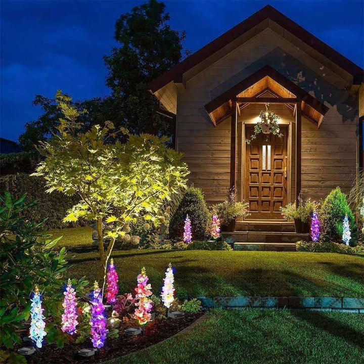 4 Pack Upgraded Delphinium Solar Garden Lights, Waterproof 36 LED Outdoor Decorative Flower Lights for Landscapes, Yards, and Patios