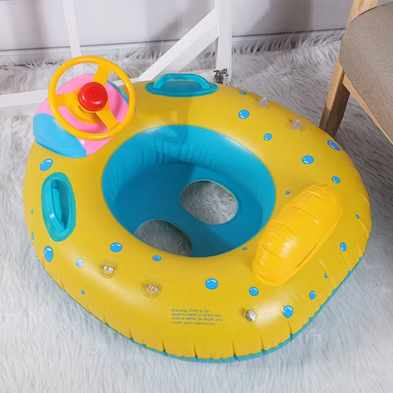 Kids Swim Trainer Pool Float with Sun Shade, Inflatable Swim Ring PVC Baby Toddler Float