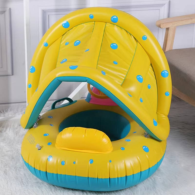 Kids Swim Trainer Pool Float with Sun Shade, Inflatable Swim Ring PVC Baby Toddler Float