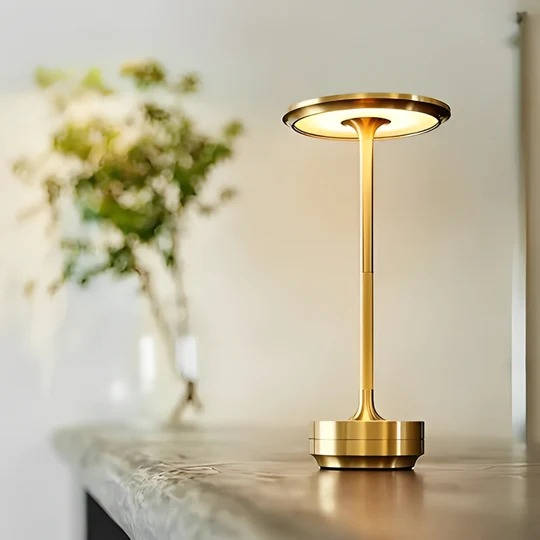 Modern Cordless Touch LED Table Lamp, Wireless Electroplated Metal Bedside Night Light for Bedroom and Living Room