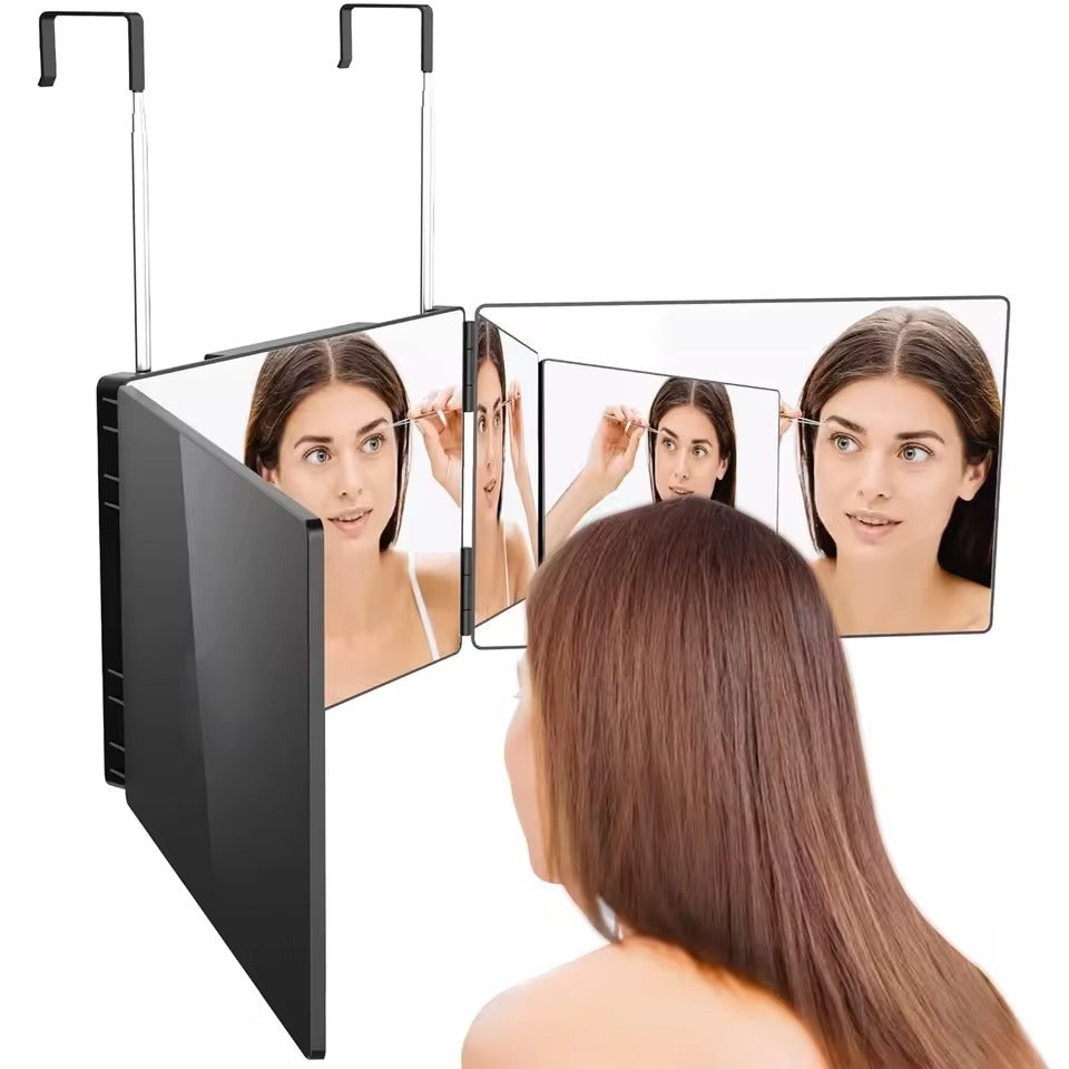 360 Degree Tri Fold Mirror Portable, Adjustable Extendable Makeup Mirror for DIY Hair Cutting Foldable Easy Carry