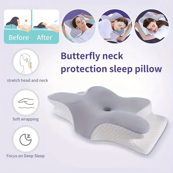 Cervical Memory Foam Neck Pillow, Ergonomic Cooling Support for Side and Back Sleepers with Adjustable Ice Silk Case