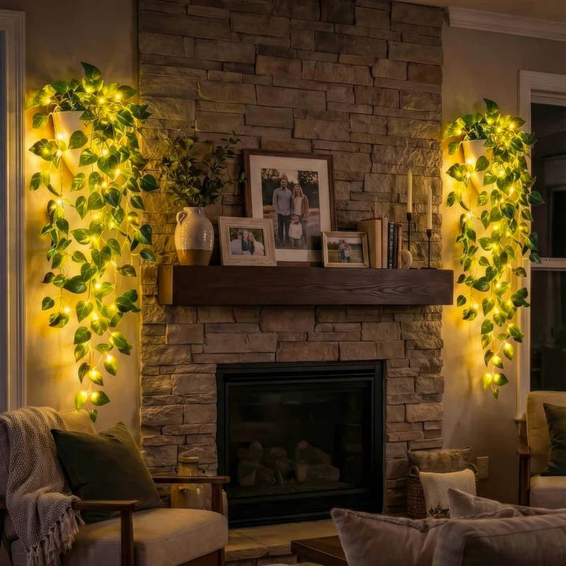 Artificial Hanging Vines with LED Lights, Pre lit Faux Ivy Garland for Wall Decor, Indoor Hanging Planter Greenery for Aesthetic Home and Room Decor