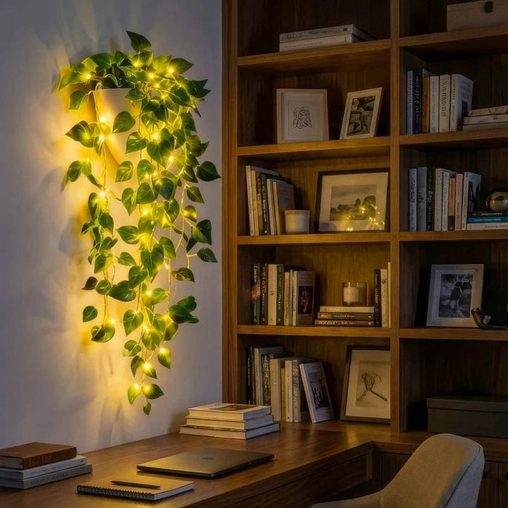 Artificial Hanging Vines with LED Lights, Pre lit Faux Ivy Garland for Wall Decor, Indoor Hanging Planter Greenery for Aesthetic Home and Room Decor
