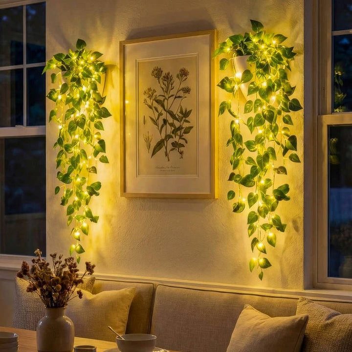 Artificial Hanging Vines with LED Lights, Pre lit Faux Ivy Garland for Wall Decor, Indoor Hanging Planter Greenery for Aesthetic Home and Room Decor