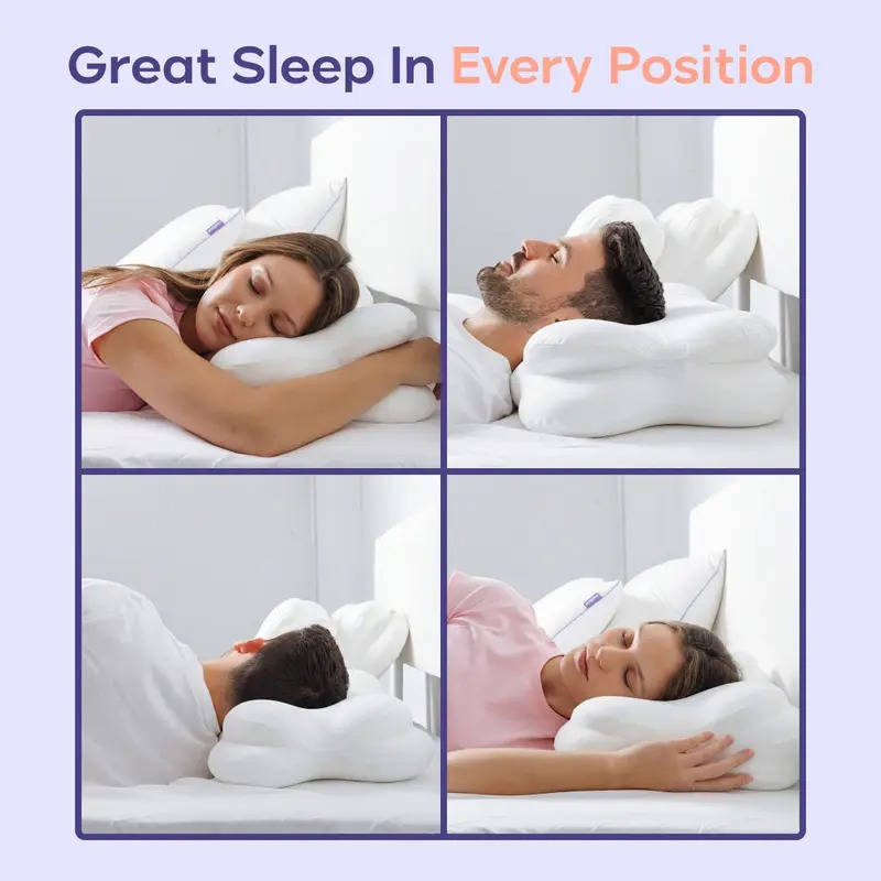 Ergonomic Memory Foam Pillow with Cooling Pillowcase, Dual Height Support for Back, Side, and Combination Sleepers