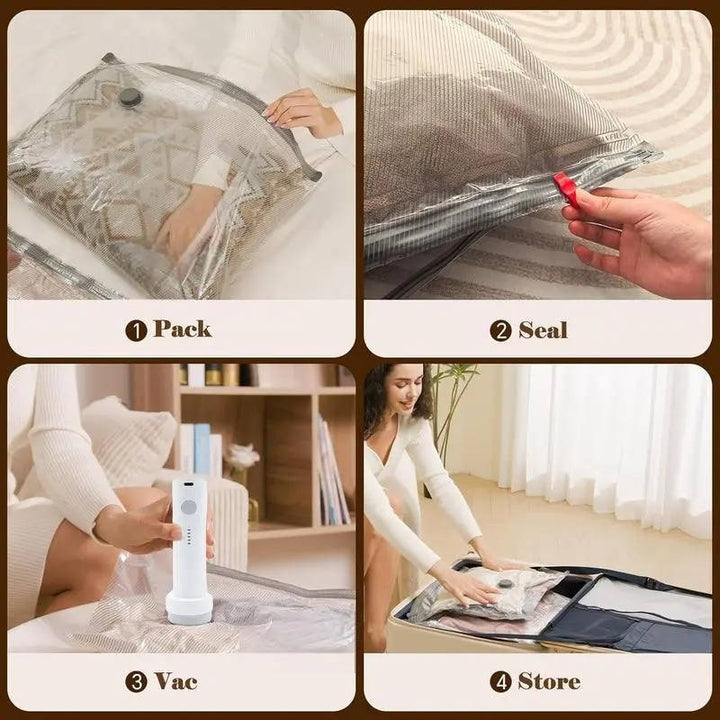 Cordless Travel Vacuum Compression Set, 15 Piece Space Saving Vacuum Bags for Clothes with Pump, 140L Min Air Removal for Carry On and Travel