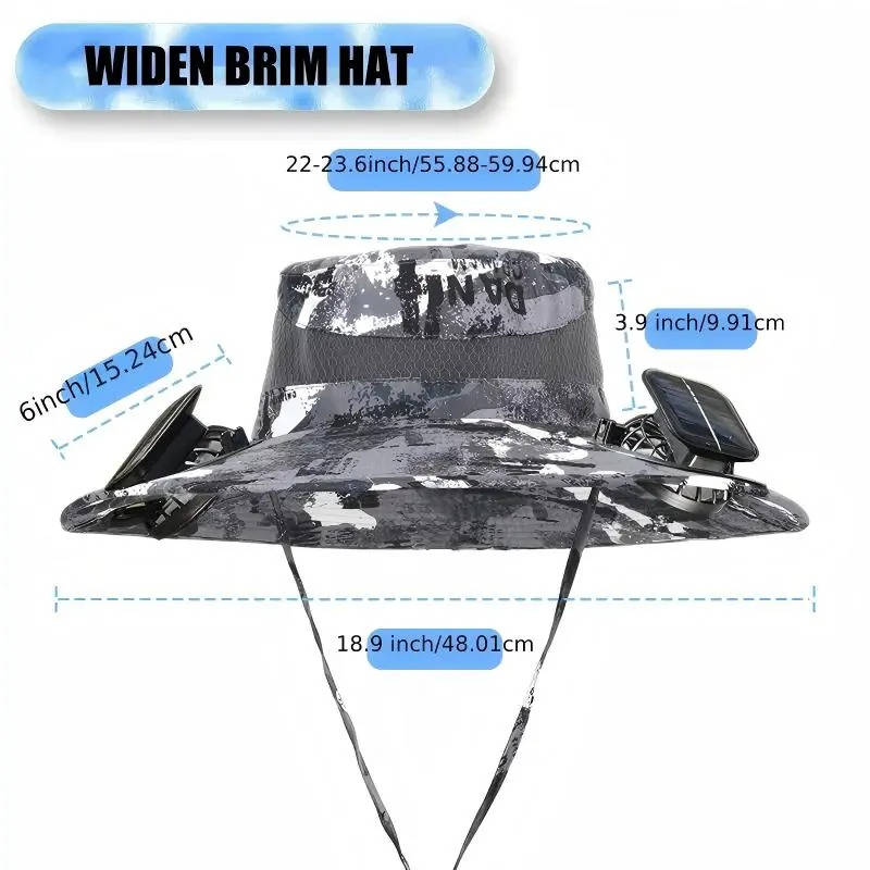 Outdoor Wide Brim Sun Hat with 2 Solar Fans, UV Protection for Men and Women, Cooling Hat for Camping and Hiking