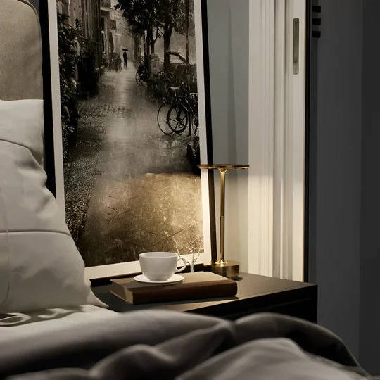 Modern Cordless Touch LED Table Lamp, Wireless Electroplated Metal Bedside Night Light for Bedroom and Living Room