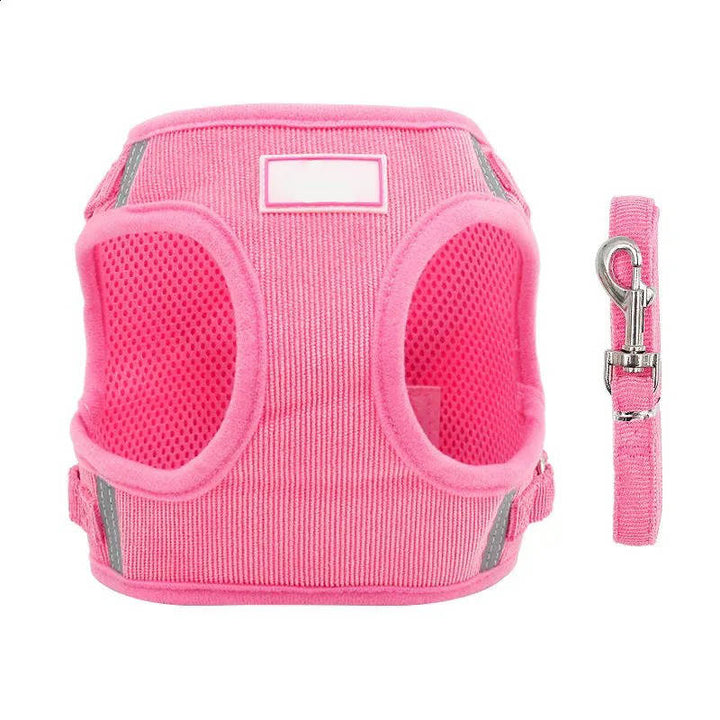 Reflective Corduroy Dog Harness and Leash Set, Breathable Chest Strap Walking Set for Small and Medium Pets