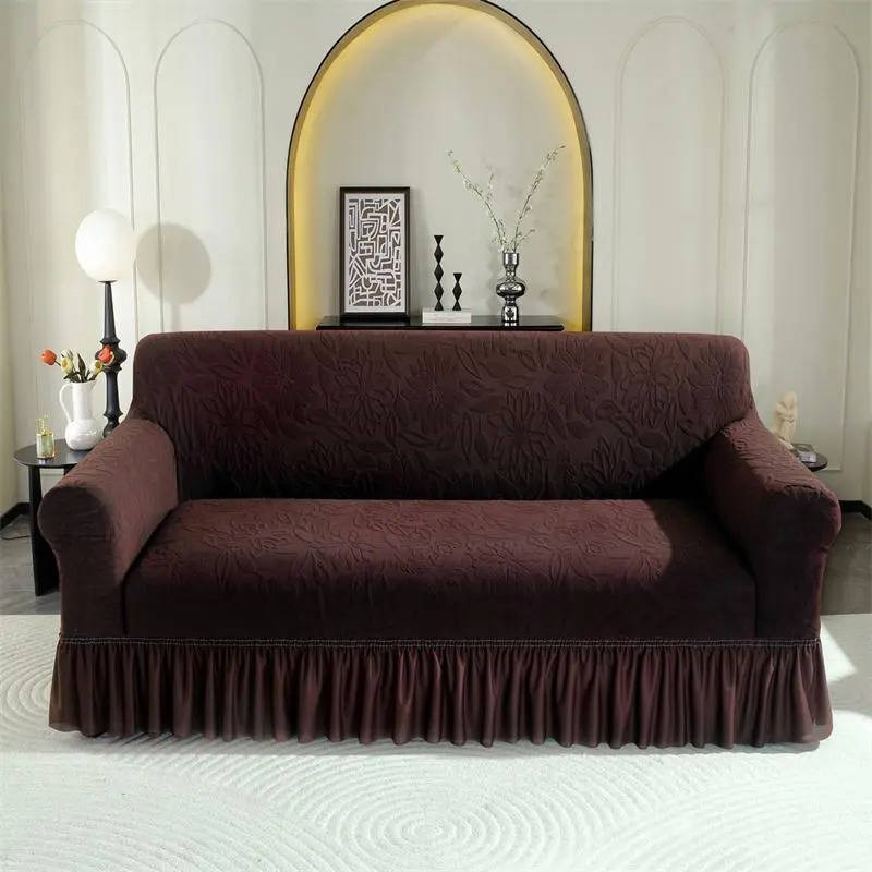 Sunflower Elastic Sofa Cover, Jacquard Couch Protector with Skirt Edge, Dustproof