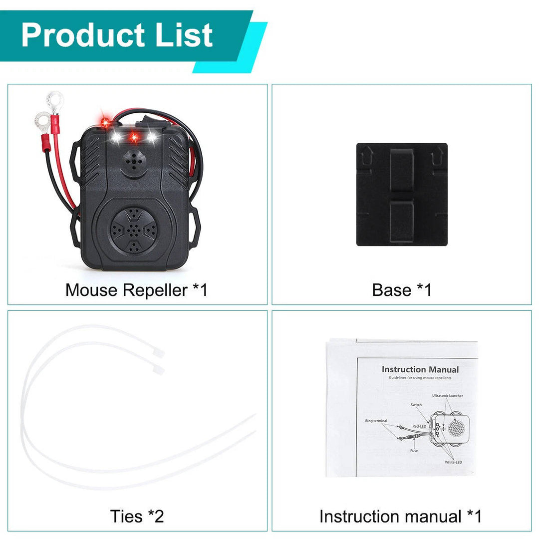 Ultrasonic Car Engine Rodent Repeller, Under Hood Rat and Mouse Deterrent for Vehicle Wiring and Pest Control Protection