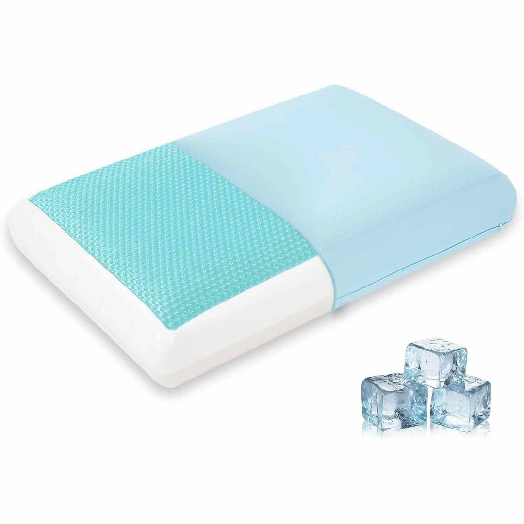 Medium Contoured Gel Memory Foam Cooling Pillow, Ergonomic Knitted Neck and Shoulder Support for Back, Stomach, and Side Sleepers