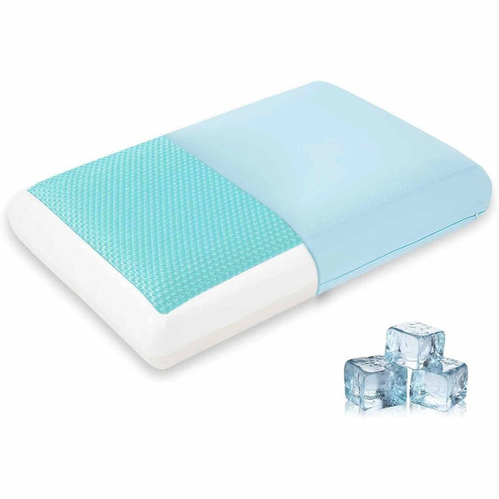Medium Contoured Gel Memory Foam Cooling Pillow, Ergonomic Knitted Neck and Shoulder Support for Back, Stomach, and Side Sleepers