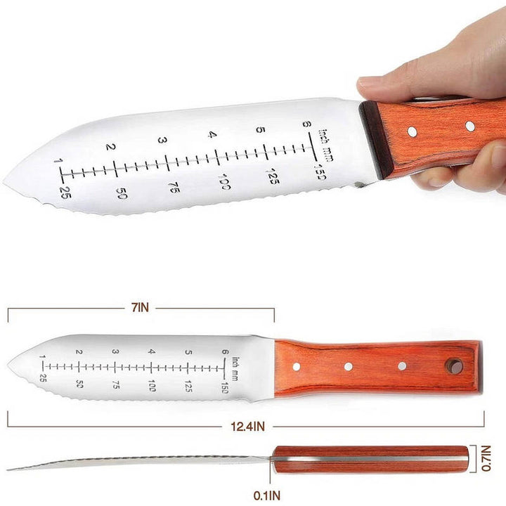 Garden Knife Weeding Tool 7 Inch Full Tang, Durable Digging Knife with Leather Sheath for Outdoor Gardening