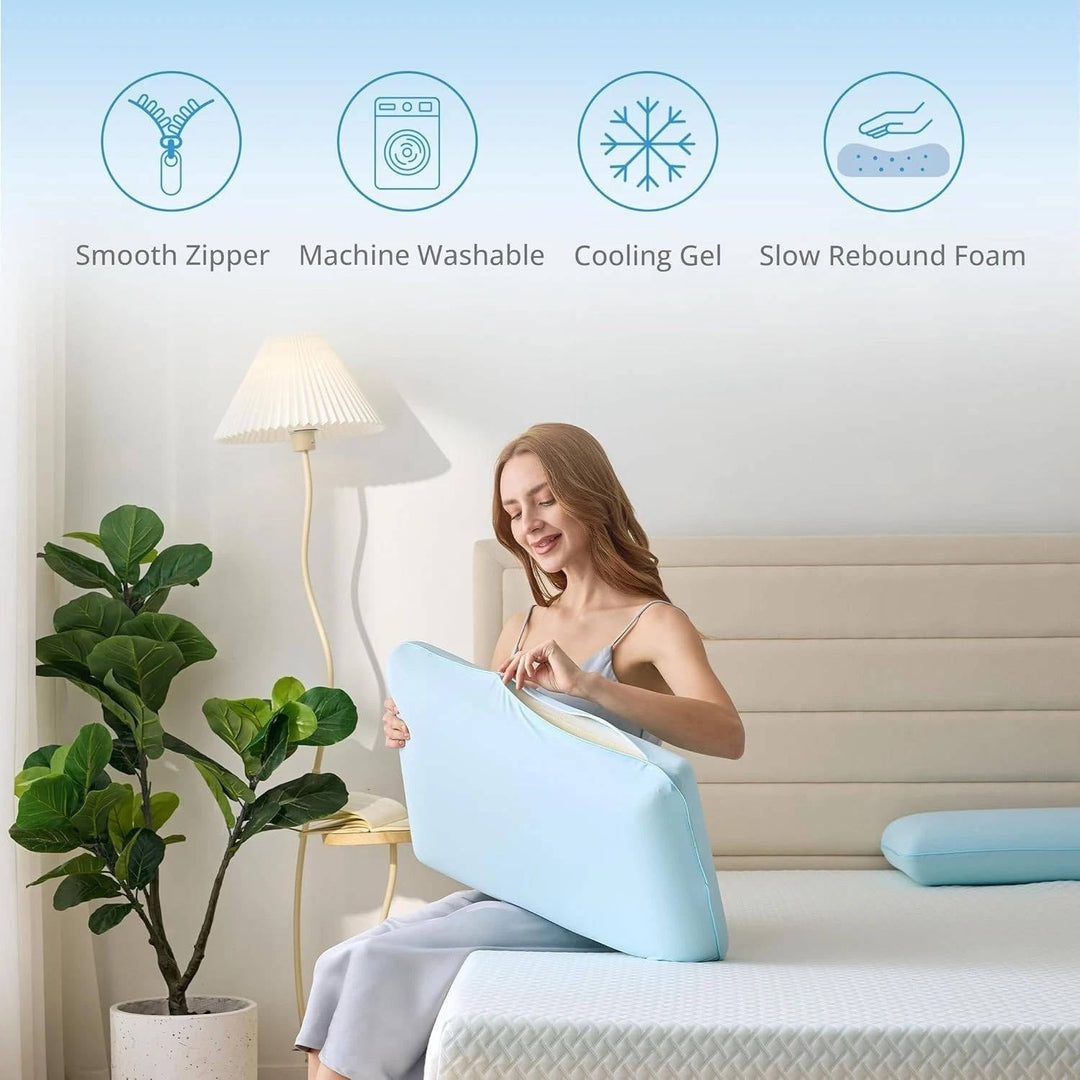 Medium Contoured Gel Memory Foam Cooling Pillow, Ergonomic Knitted Neck and Shoulder Support for Back, Stomach, and Side Sleepers