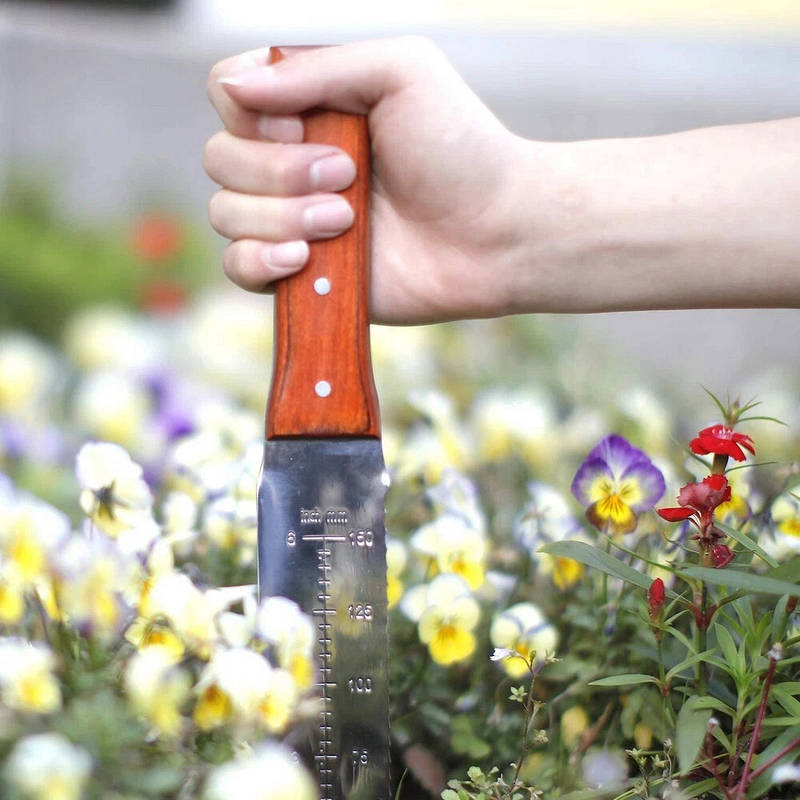 Garden Knife Weeding Tool 7 Inch Full Tang, Durable Digging Knife with Leather Sheath for Outdoor Gardening