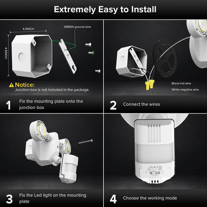 15W 2000 Lumens Motion Sensor LED Flood Light, 180 Degree Outdoor Security Light White