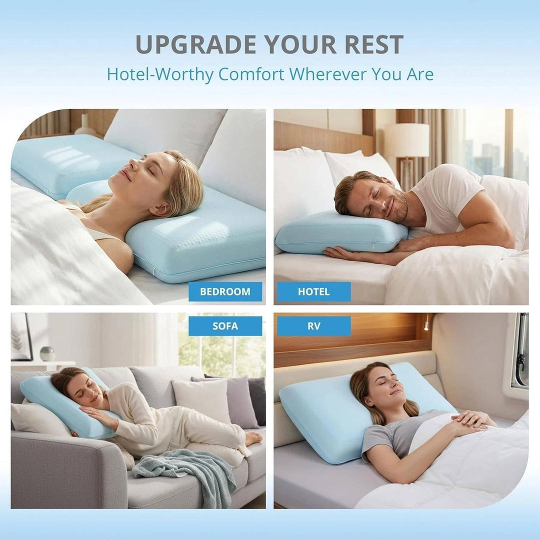 Medium Contoured Gel Memory Foam Cooling Pillow, Ergonomic Knitted Neck and Shoulder Support for Back, Stomach, and Side Sleepers