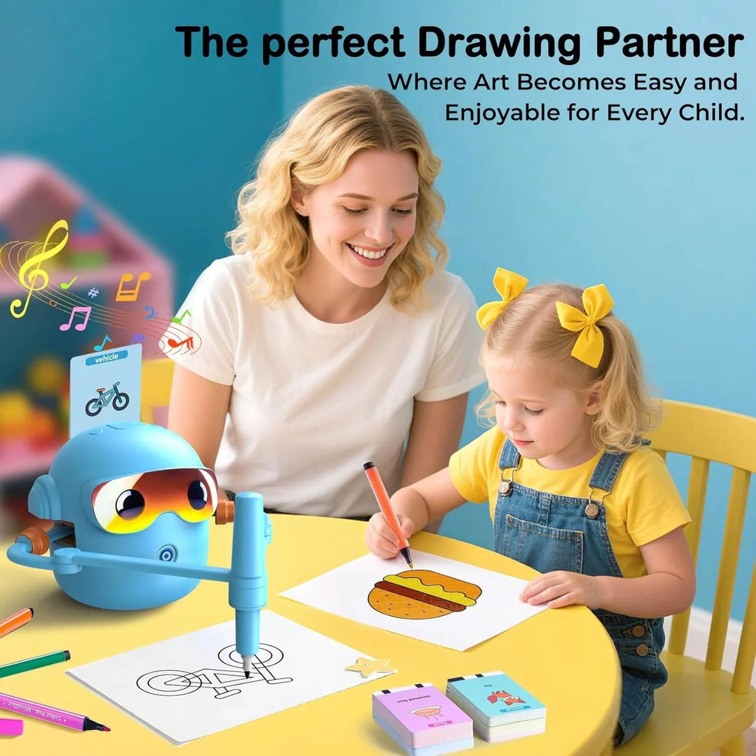Drawing Robot with 100 Cards and Markers Voice Interactive Art Toy Ages 3 and up