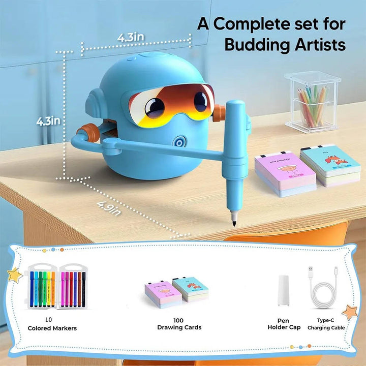 Drawing Robot with 100 Cards and Markers Voice Interactive Art Toy Ages 3 and up