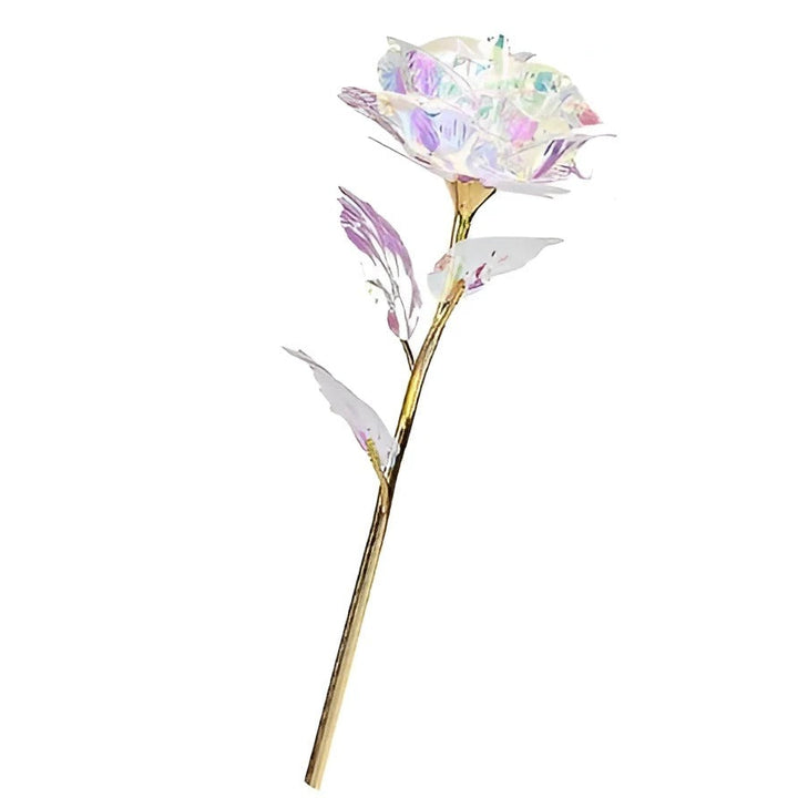 Holographic Rose with Hand-Placed Petals and Iridescent Coating, 10 Inch