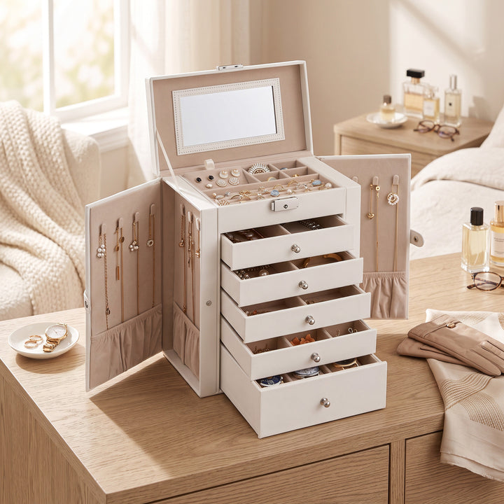 Multi-Level jewellery Organizer with Mirror and Locking Mechanism