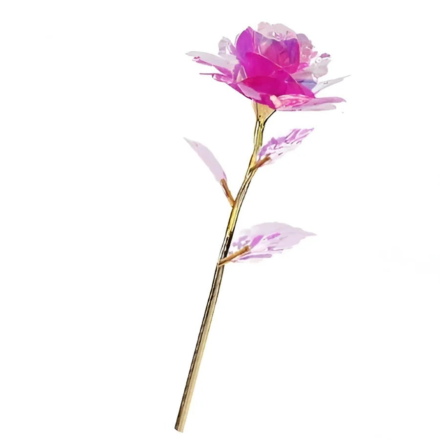 Holographic Rose with Hand-Placed Petals and Iridescent Coating, 10 Inch