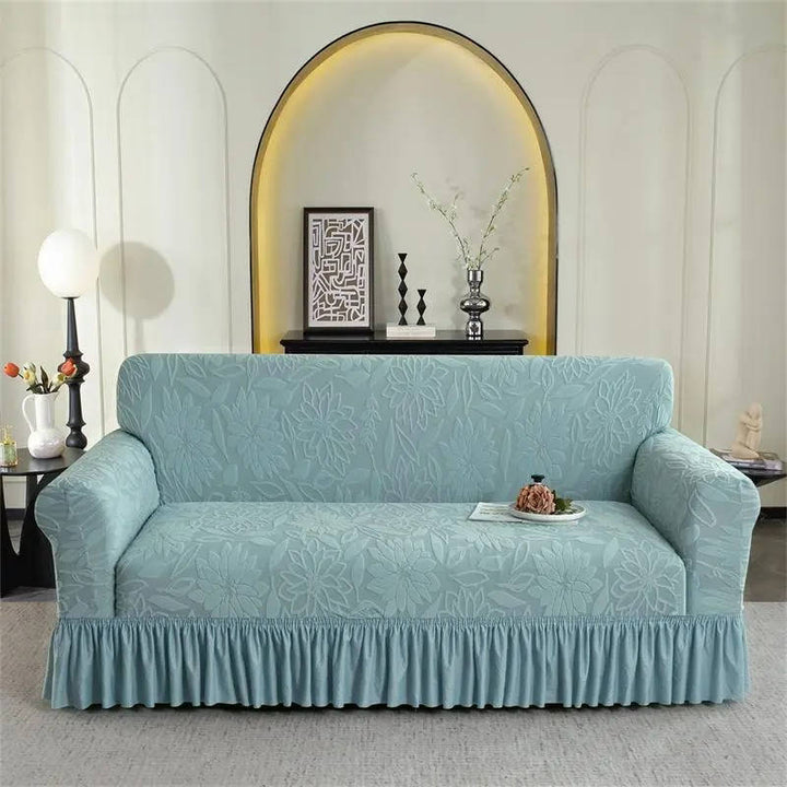 Sunflower Elastic Sofa Cover, Jacquard Couch Protector with Skirt Edge, Dustproof