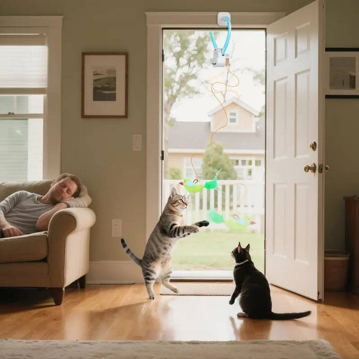 Interactive Stimulating Indoor Toy for Cats and Kittens with with Electric Flying Bird Feather Wand