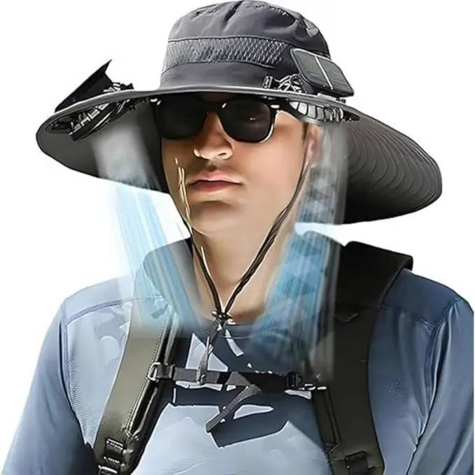 Outdoor Wide Brim Sun Hat with 2 Solar Fans, UV Protection for Men and Women, Cooling Hat for Camping and Hiking