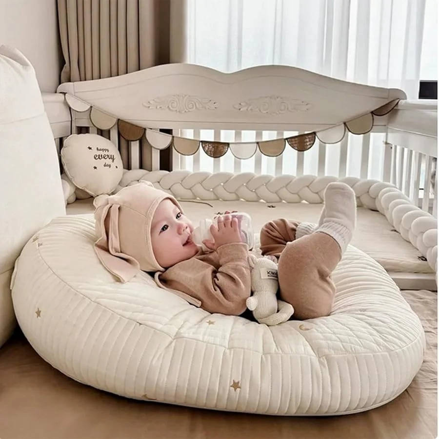 Baby Lounger Pillow, Ergonomic Cotton Nest with Anti Reflux Support