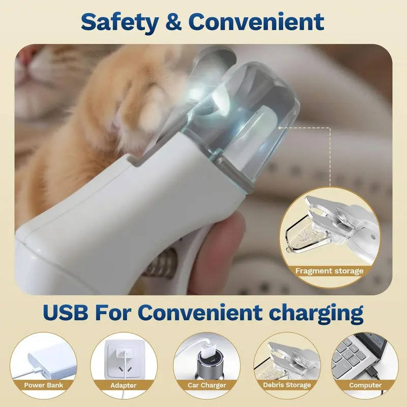 2 in 1 Electric Nail Clipper and Grinder for Dogs and Cats of All Sizes, LED Light, Painless, Low Noise, Safe