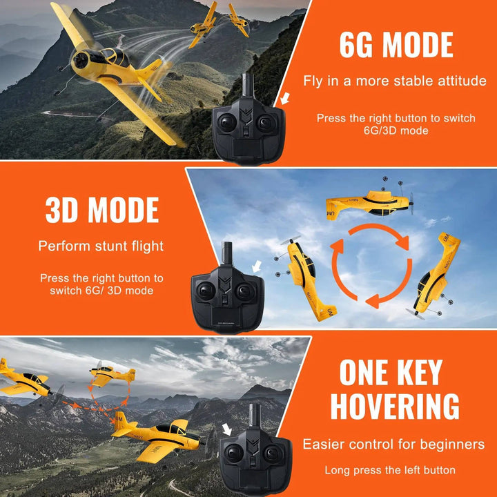 RC Plane 4 Channel 2.4GHz, Easy Fly Trainer with Gyro Stabilizer, 2 Batteries for Beginners and Kids