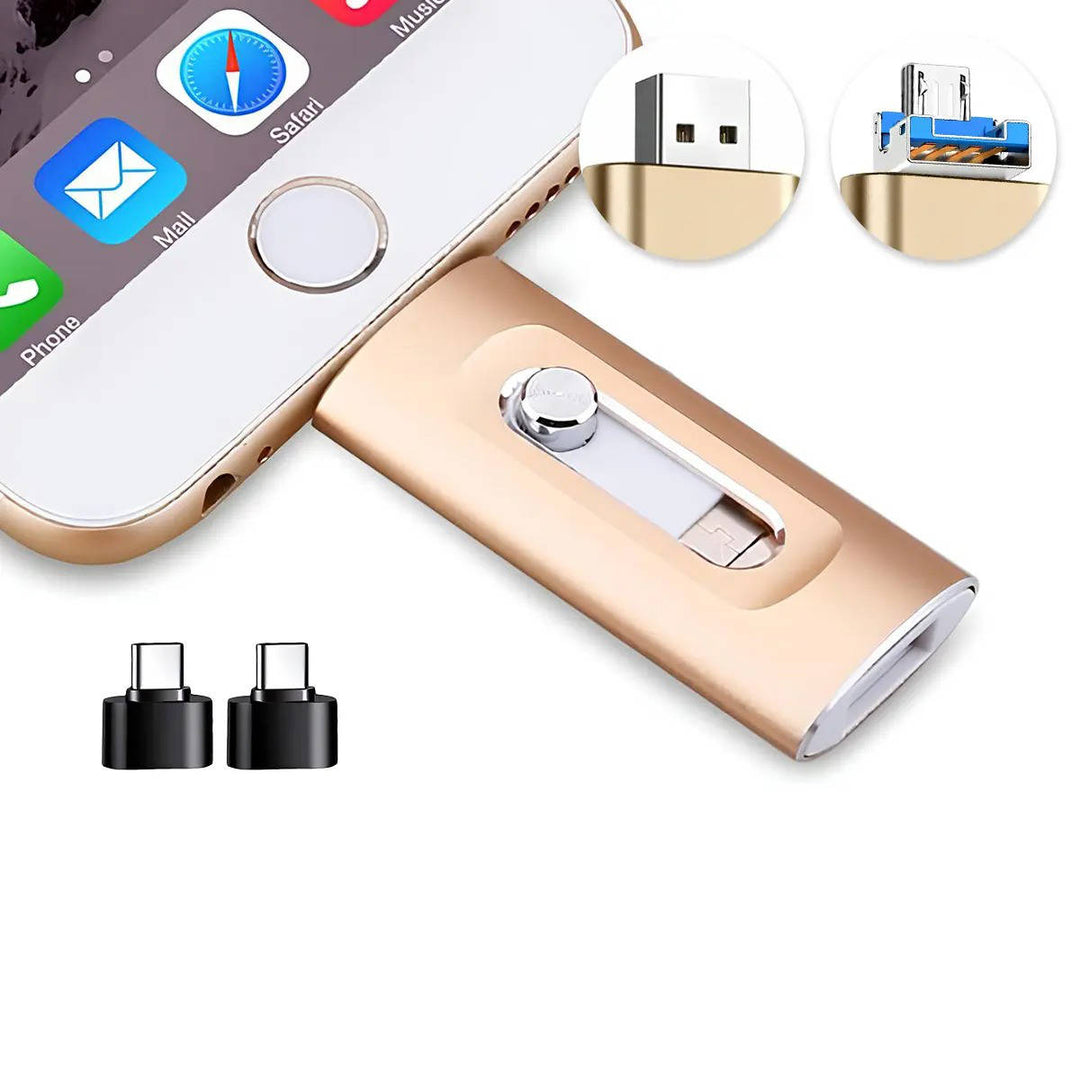 3 in 1 High Speed Flash Drive for iPhones, Android and PC, Photo Stick and Backup Drive
