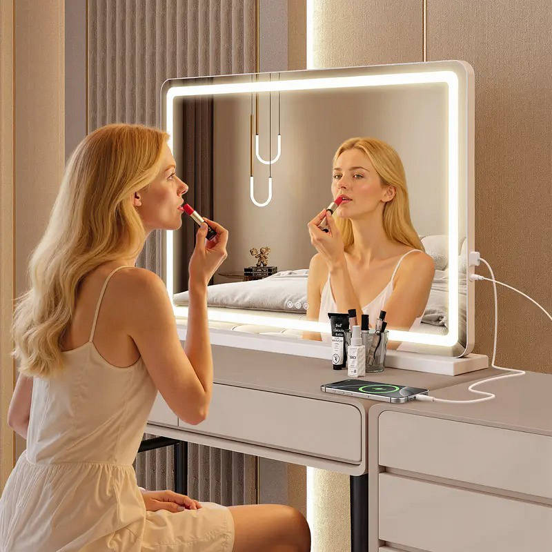 LED Vanity Mirror with Lights Dimmable, Makeup Mirror with 3 colour Modes Touch Screen Desk Mirror
