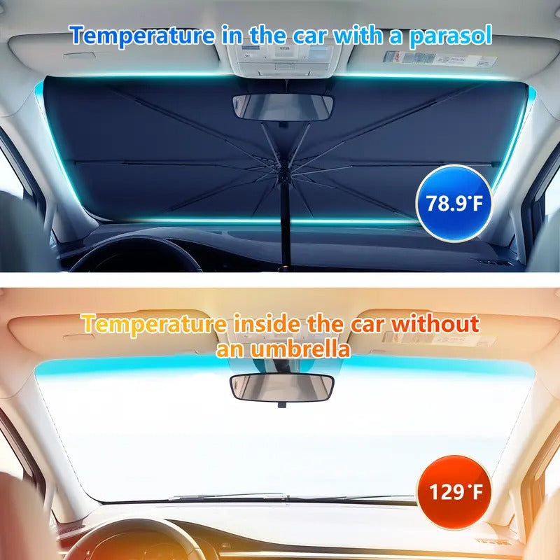 Car Windshield Sun Shade Umbrella, Foldable Sunshade with UV Block and Heat Insulation, Large Universal Front Window Cover for Trucks and Cars