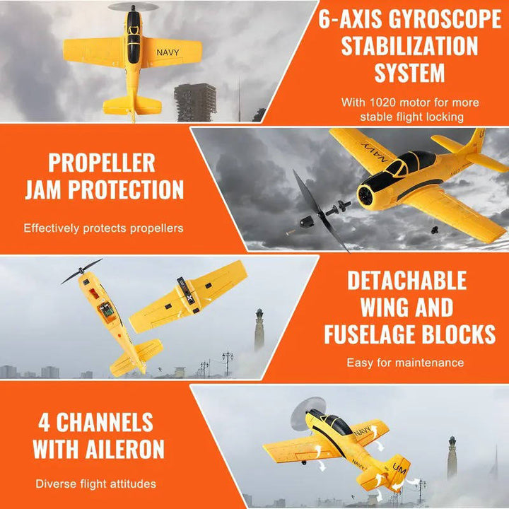 RC Plane 4 Channel 2.4GHz, Easy Fly Trainer with Gyro Stabilizer, 2 Batteries for Beginners and Kids