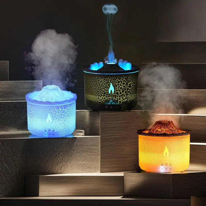 Portable Aromatherapy Oil Diffuser with Night Light, Simulated Volcano Design