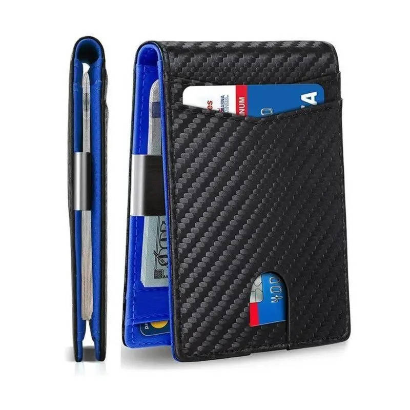 Mens Carbon Fiber Bifold Card Holder Wallet, Ultra Thin RFID Blocking Money Clip with Multiple Card Slots