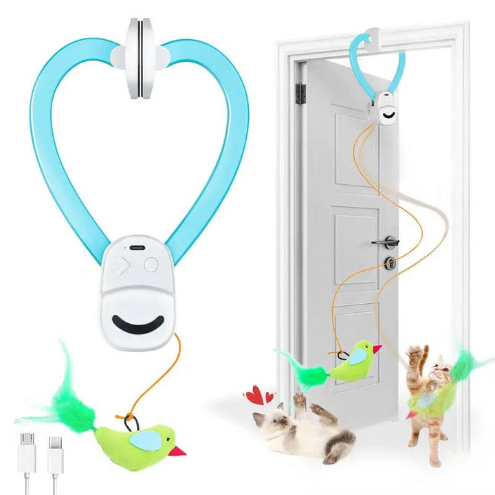 Interactive Stimulating Indoor Toy for Cats and Kittens with with Electric Flying Bird Feather Wand