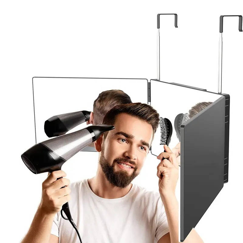 360 Degree Tri Fold Mirror Portable, Adjustable Extendable Makeup Mirror for DIY Hair Cutting Foldable Easy Carry