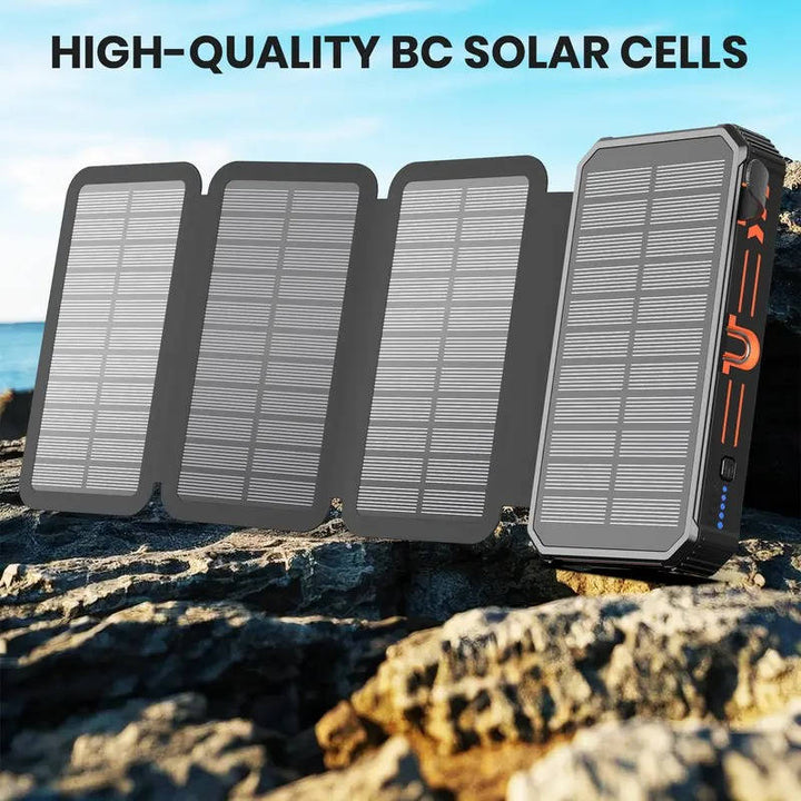 48000mAh Solar Power Bank Wireless Charger, 15W Fast Charging Battery Pack with 4 Built in Cables 7 Outputs USB C Flashlight